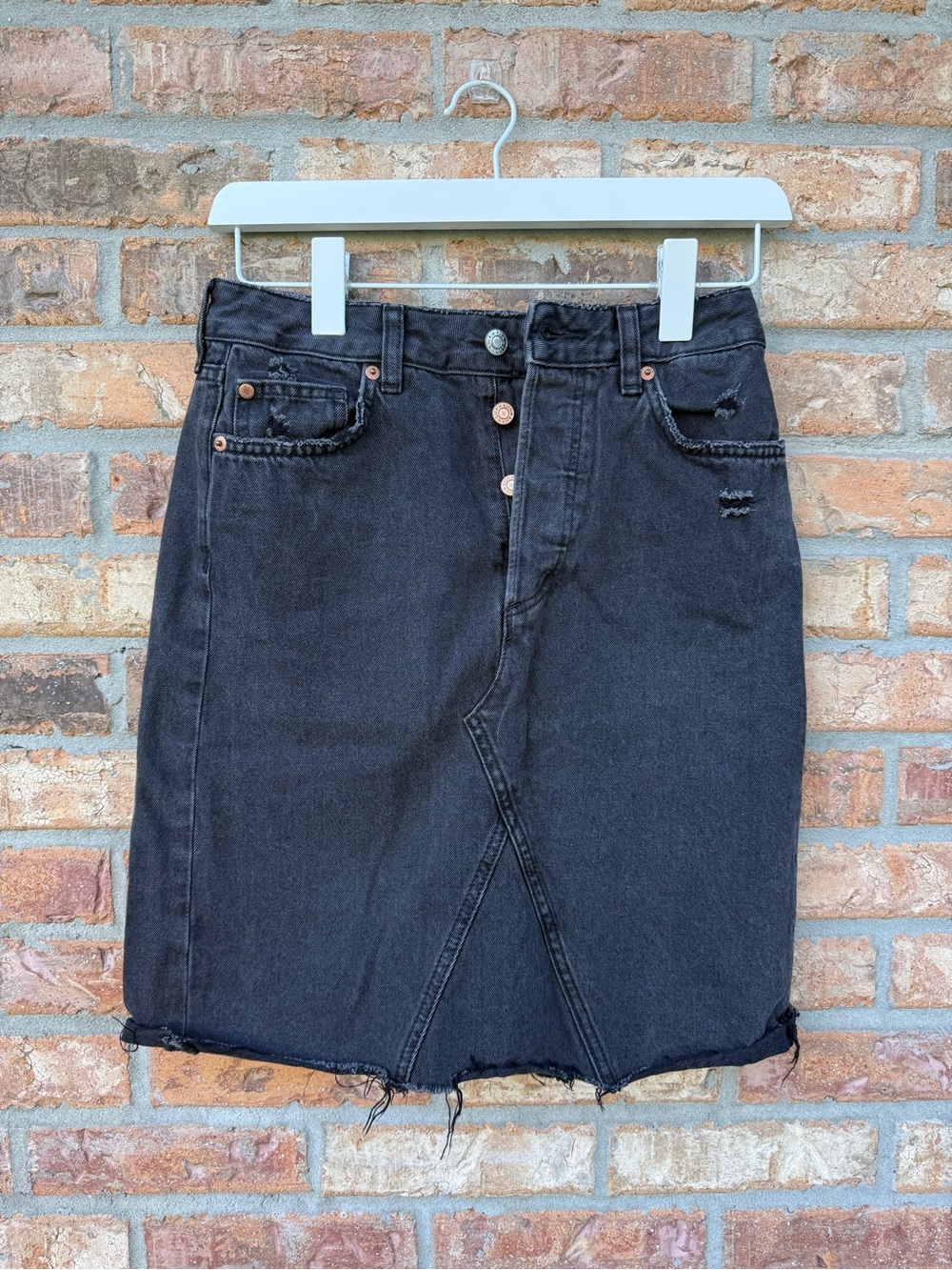 Classic Black Distressed Pencil Denim Skirt